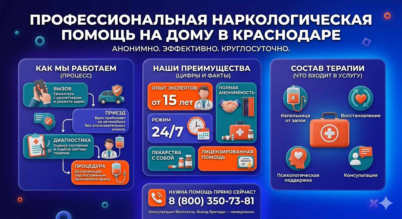 Инфографика о принципах лечения алкоголизма на дому в Электростали: этапы вызова нарколога, преимущества анонимной детоксикации и состав медицинской помощи.